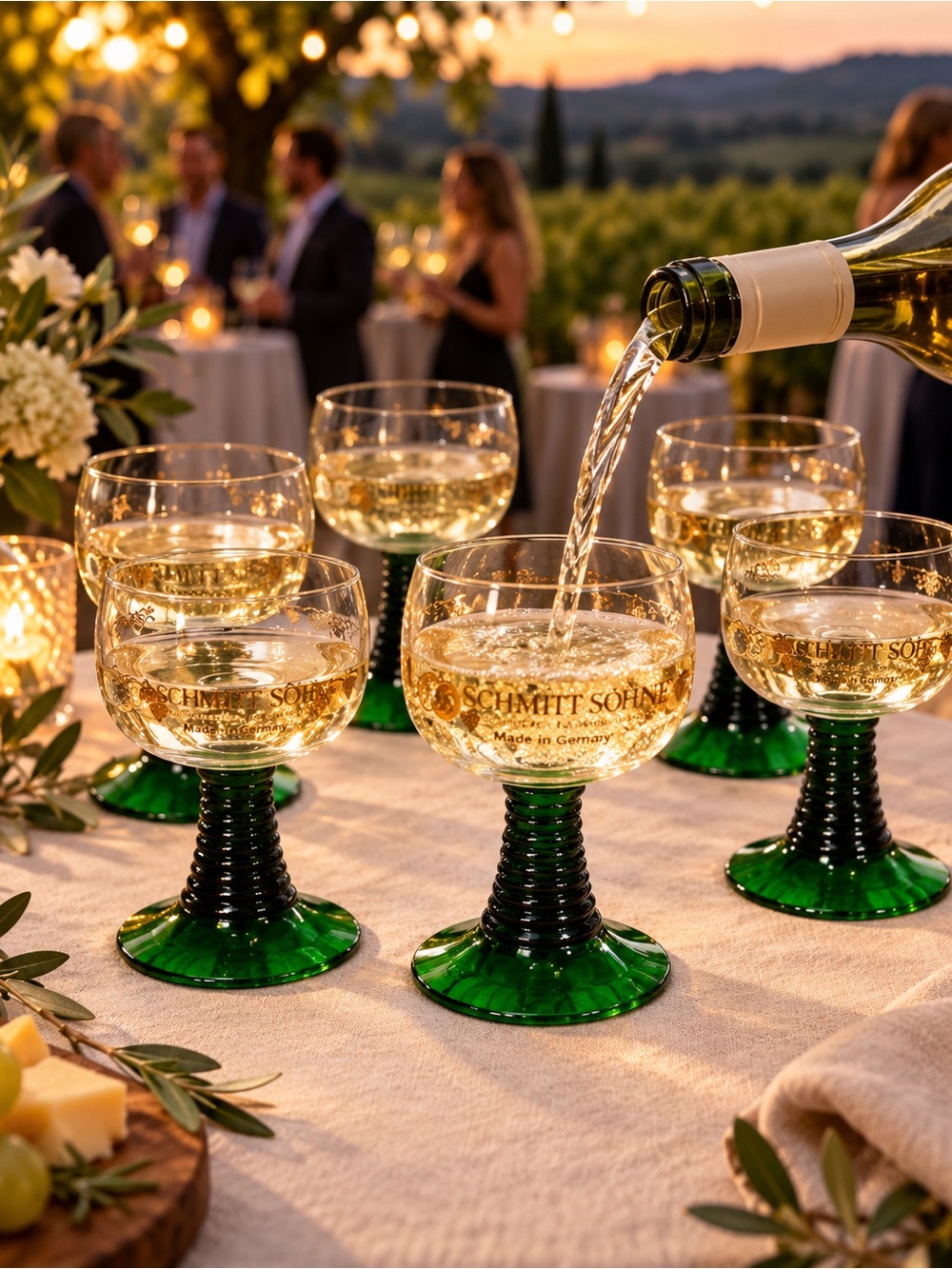 Vintage Schmitt Söhne Roemer Wine Goblets Green Stem W Germany Set of 6